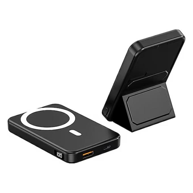 10.000mAh Dijital Göstergeli Taşınabilir 22.5W Hızlı Şarjlı Telefon Standlı Powerbank 200g Hafiflikte Ofis, Seyahatte, Alışverişte Kullanıma Uygun Şık Magsafe Powerbank