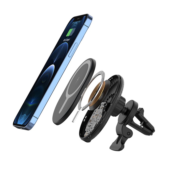 EIMA E-MC3 15W Manyetik Kablosuz Araç Şarj Tutucu MagSafe Uyumlu 360° Döner Telefon Tutucu