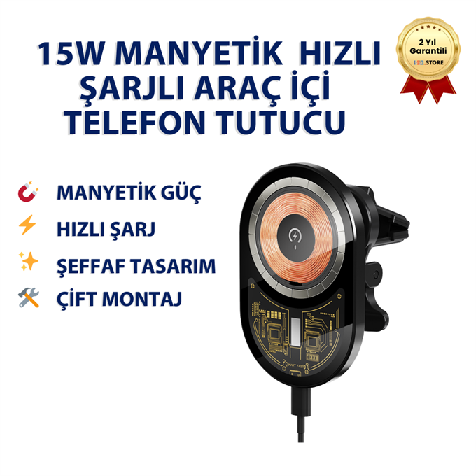EIMA E-MC4 MagDrive Pro 15W Manyetik Kablosuz Şarjlı Araç İçi Telefon Tutucu 