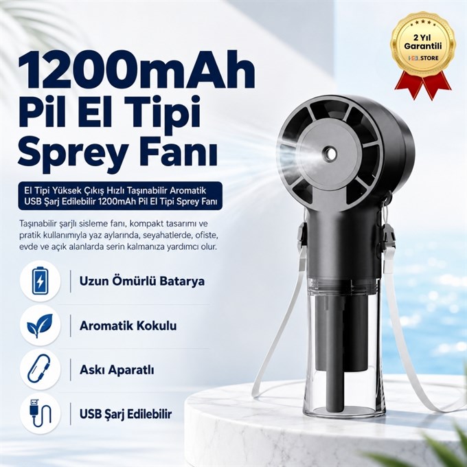El Tipi Sisleme Fanı Türbin Yüksek Hızlı Çıkış Taşınabilir Aromatik ABS USB Şarj Edilebilir 1200mAh Pil El Tipi Sprey Fanı
