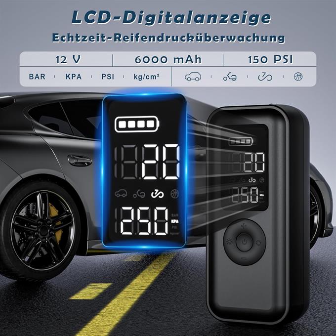 Elektrikli Hava Pompası, Bisiklet Pompası, Elektrikli, 150 Psi, 6000 MAh Pilli Hava Pompası