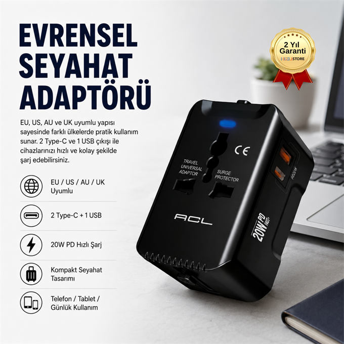 Evrensel Eu Us Au Uk Priz Fiş Çevirici Dönüştürücü Seyahat Adaptörü 2 Type-c 1 Usb Çıkışlı Adaptör