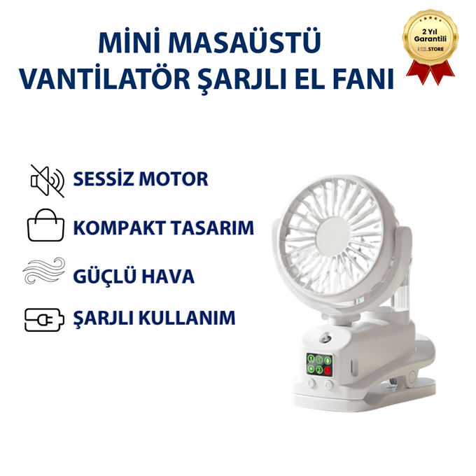 F7 Taşınabilir Mini Masaüstü Vantilatör Şarjlı El Fanı
