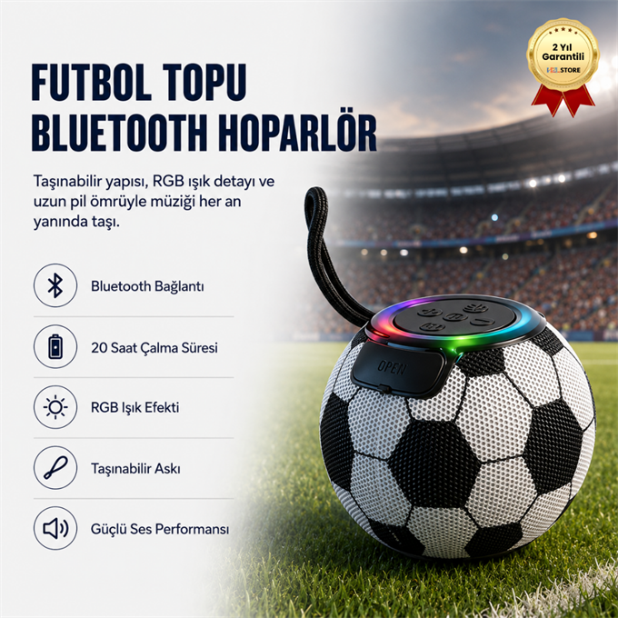 Futbol Topu Tasarımlı RGB Işıklı Taşınabilir Bluetooth Hoparlör