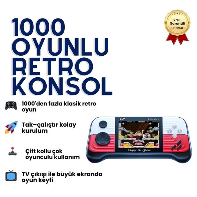 G9 1000 Oyunlu Retro Konsol – Eski Zamanların Keyfini Taşınabilir ve Kolay Kullanımda Yaşayın!
