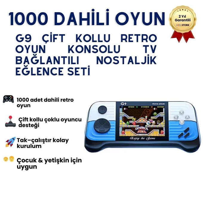 G9 Çift 1000 Oyunlu Retro Konsol Çift Kollu Nostaljik Oyunlu