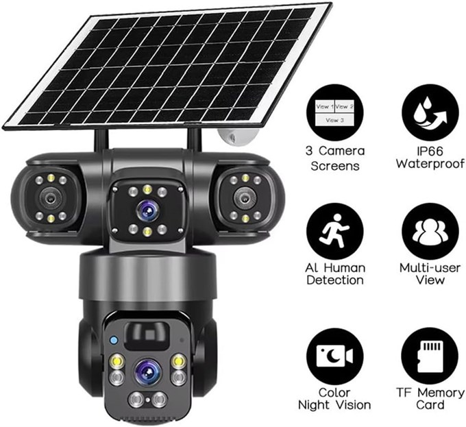Güneş Enerjili 4G SIM Kartlı Kablosuz Güvenlik Kamerası Çift Lens 1080P Su Geçirmez