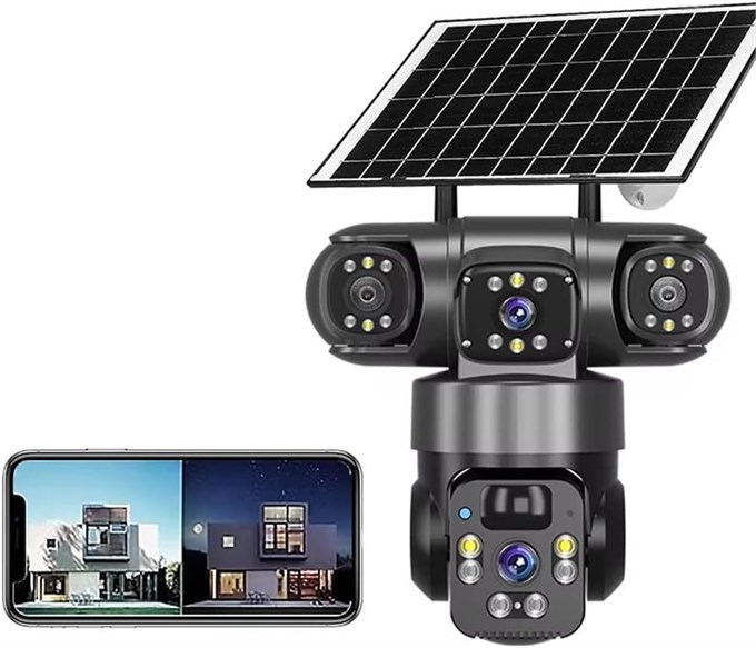 Güneş Enerjili 4G SIM Kartlı Kablosuz Güvenlik Kamerası Çift Lens 1080P Su Geçirmez