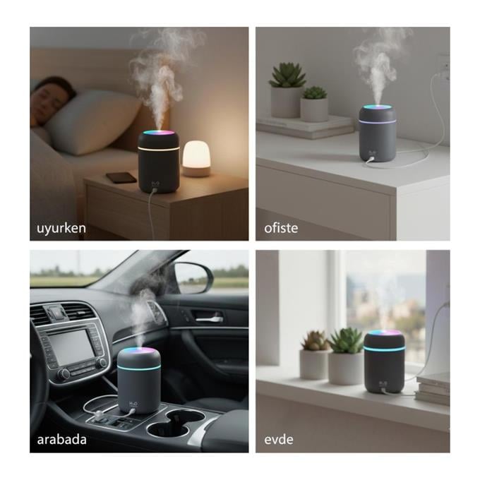 H2O Gri 300 ML Sessiz Hava Nemlendirici ve Difüzörü - RGB Işıklı