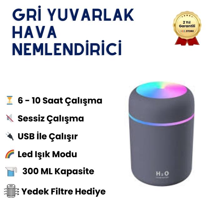 H2O Gri 300 ML Sessiz Hava Nemlendirici ve Difüzörü - RGB Işıklı