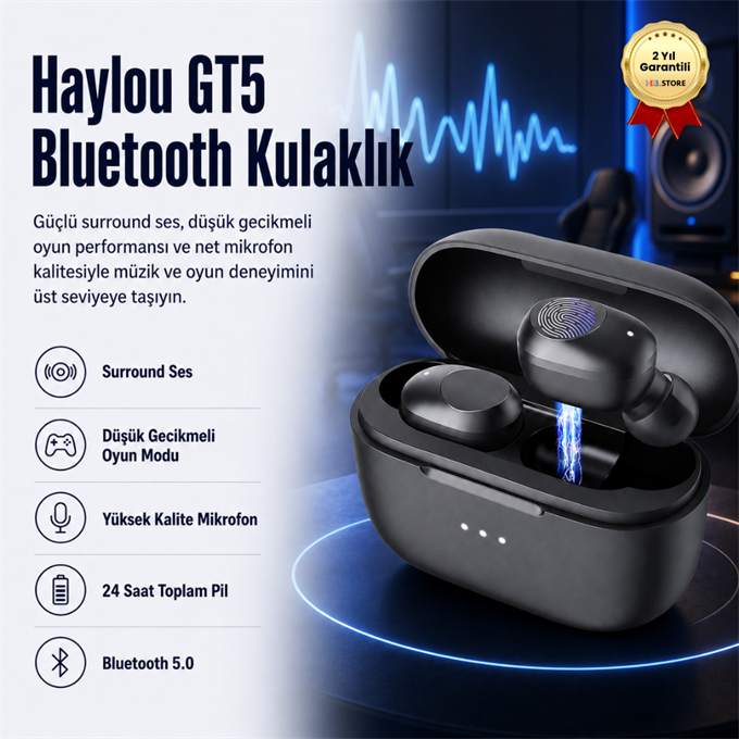 Haylou GT5 Oyuncu Kulak İçi TWS Surround Ses IPX7 Yüksek Kalite Mikrofon Bluetooth Kulaklık