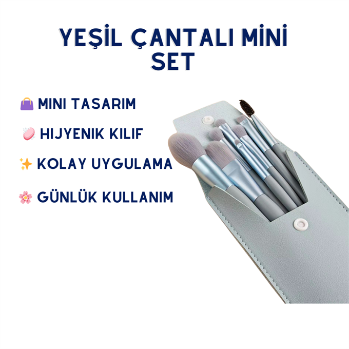 Hzl 8li Yeşil Makyaj Fırça Seti | Yeşil Çantalı Mini Set