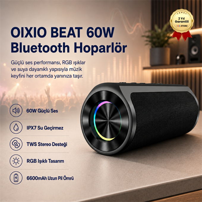 HZL BEAT 60W Su Geçirmez ipx7 Bluetooth AUX Sd Card Usb Yüksek Ses Kaliteli Hoparlör RGB Speaker 