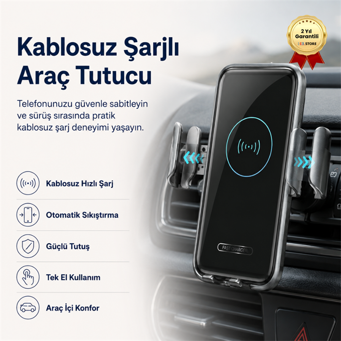 HZL Premium Otomatik Wireless Kablosuz Hızlı Şarj Havalandırma Uyumlu Dönebilen Araç Telefon Tutucu 