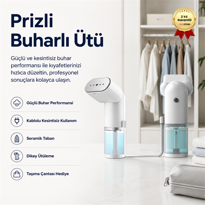HZL Prizli Buharlı Ütü – Güçlü ve Kesintisiz Buhar Performansı, Kablolu Kullanım, Profesyonel Sonuçlar + Taşıma Çantası Hediye