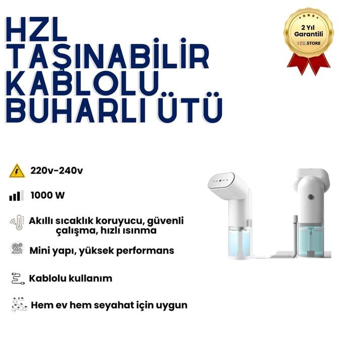 HZL Prizli Buharlı Ütü – Güçlü ve Kesintisiz Buhar Performansı, Kablolu Kullanım, Profesyonel Sonuçlar + Taşıma Çantası Hediye