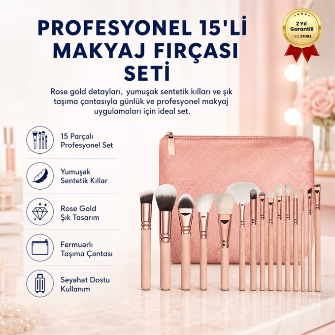 HZL Profesyonel Pembe 15'li Makyaj Fırçası Seti 
