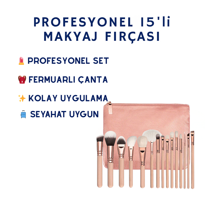 HZL Profesyonel Pembe 15'li Makyaj Fırçası Seti 