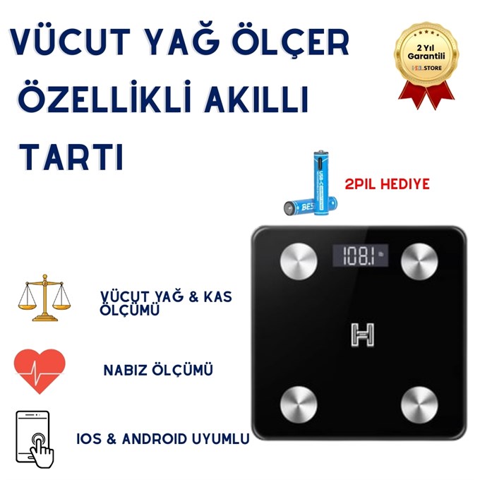 HZL Tartı Dijital Baskül Yağ Su Kas Vücut Kitle Endeksi Kilo Ölçer Tartı Profesyonel - Diyetisyen Onayli