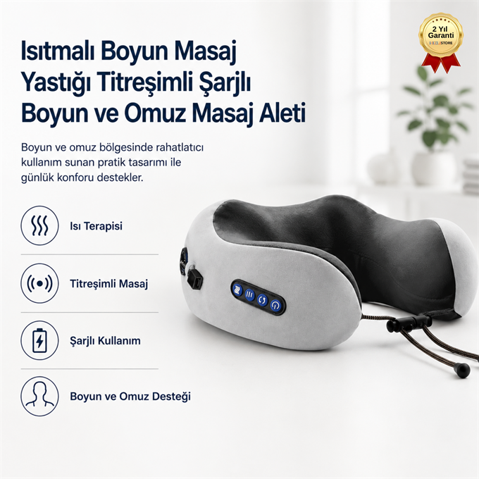 Isıtmalı Boyun Masaj Yastığı Titreşimli Şarjlı Boyun ve Omuz Masaj Aleti