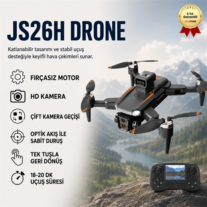 JS26H Drone, Fırçasız, Katlanabilir, Akıllı HD Kamera Uzaktan Kumandalı Drone