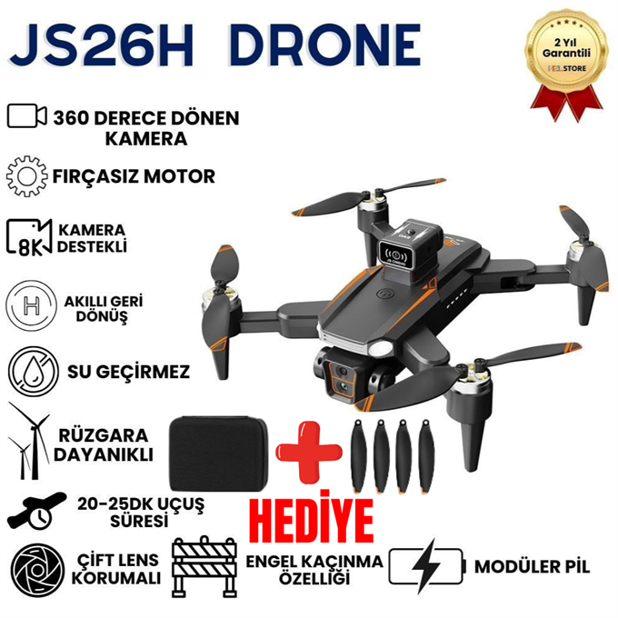 JS26H Drone, Katlanabilir, Akıllı 4K Uzaktan Kumandalı, 360 derece engel algılama uyumlu Hızlı Drone
