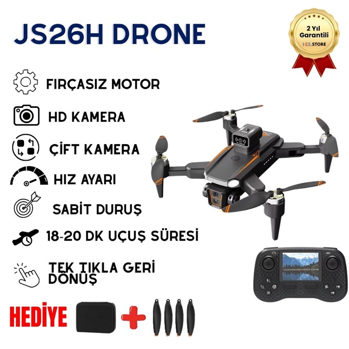 JS26H Drone, Katlanabilir, Akıllı 4K Uzaktan Kumandalı, 360 derece engel algılama uyumlu Hızlı Drone
