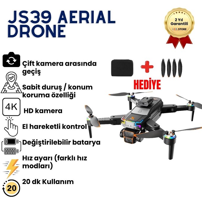 JS39 Drone, Akıllı 4K Uzaktan Kumandalı, Fırçasız motorlu Engel Kaçınma, Çift lens Korumalı Drone