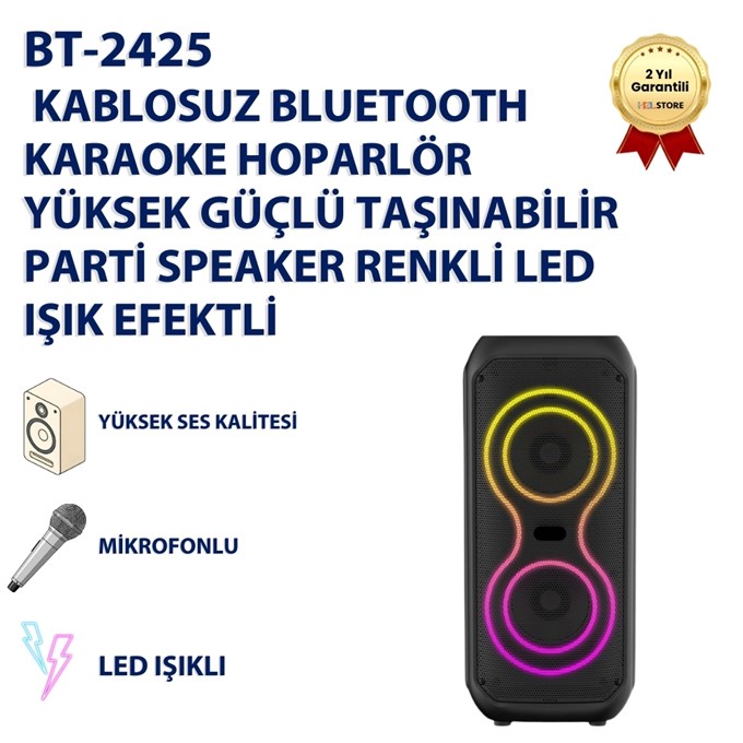 Kablosuz Bluetooth Karaoke Hoparlör Yüksek Güçlü Taşınabilir Parti Speaker Renkli LED Işık Efektli