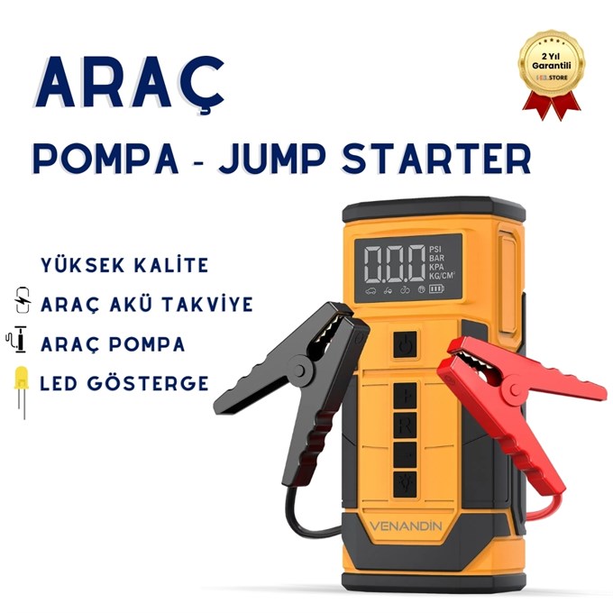 Kablosuz Çok Fonksiyonlu Araç Acil Durum Seti Pompa ve Akü Takviye Jump Starter 