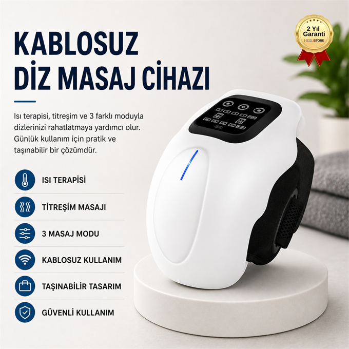 Kablosuz Diz Masaj Cihazı Isı Terapili 3 Modlu Titreşimli Taşınabilir Masaj Aleti