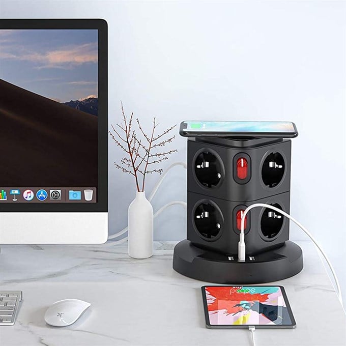 Kablosuz Şarj Destekli 3680W  8li kule Priz-Wireless Şarj Destekli