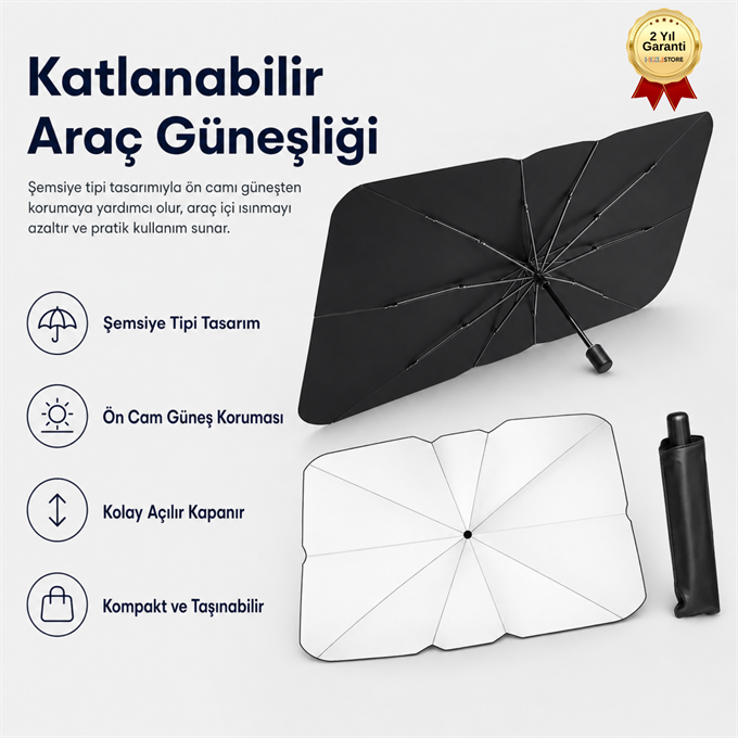 Katlanabilir Araç Ön Cam Güneşliği Şemsiye Tipi Isı ve Güneş Koruyucu Oto Güneşlik