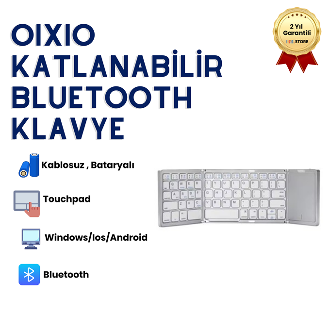 Katlanabilir Beyaz Her Cihaza Bluetooth İle Uyumlu Portatif  Taşınabilir Dokunmatik Mini Klavye