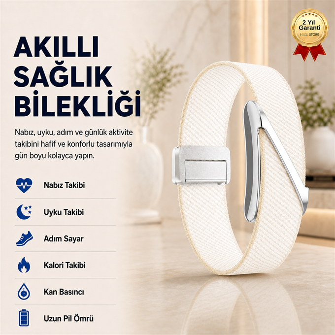 Krem Akıllı Bileklik Sağlık ve Aktivite Takipli Nabız Uyku Kalori ve Kan Basıncı Takibi