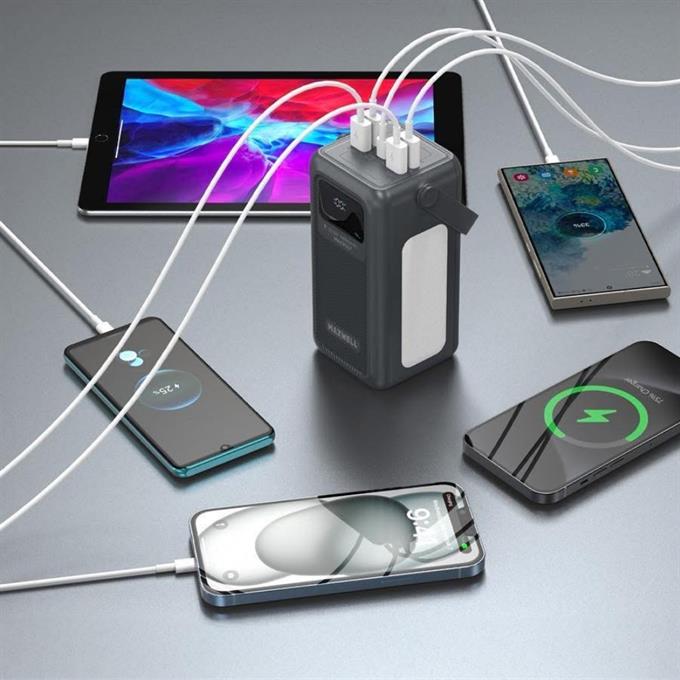 50.000mAh Dijital Göstergeli Çoklu Kablolu Taşınabilir 22.5W Hızlı Şarjlı 3 Mod Fenerli Powerbank Kamp Uyumlu Dayanıklı 5 Cihazı Aynı Anda Şarj Edebilir