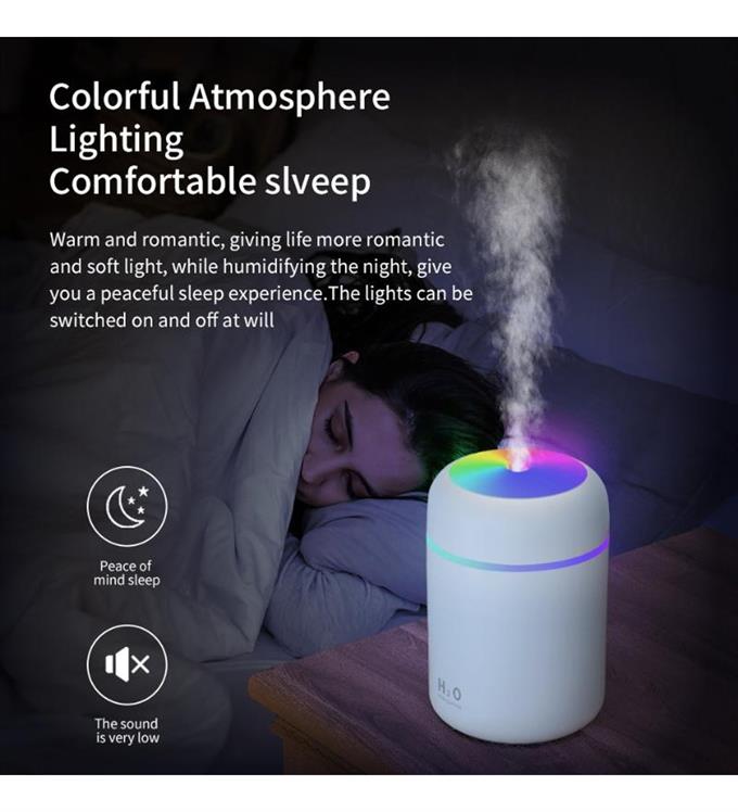 H2O 300 ML Renkli Gece Lambalı Ultrasonik Hava Nemlendirii Buhar Makinesi - Beyaz