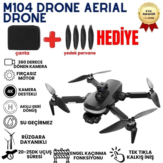 M104 Drone,Fırçasız Motorlu, Engel aşabilen,Uzun Aydınlatmalı,Brushless motorlu 4K Akıllı Drone