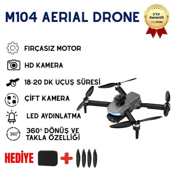 M104 Drone,Fırçasız Motorlu, Engel aşabilen,Uzun Aydınlatmalı,Brushless motorlu 4K Akıllı Drone