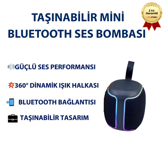 M30 Taşınabilir Mini Bluetooth Hoparlör - Askılı RGB Işıklı Ses Bombası