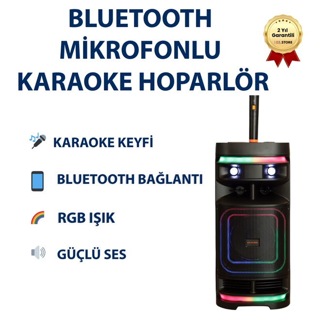 M839 Işıklı Bluetooth Karaoke, Kablosuz Mikrofonlu Taşınabilir Parti Hoparlörü