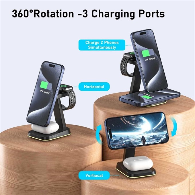 MagSafe 3-in-1 Manyetik Kablosuz Şarj İstasyonu 15W – iPhone, Apple Watch ve AirPods için Hızlı Wireless Charging Stand