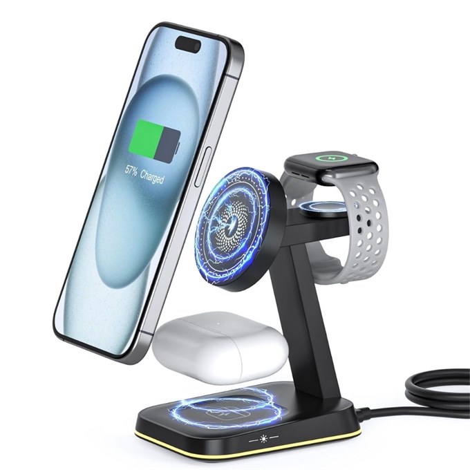 MagSafe 3-in-1 Manyetik Kablosuz Şarj İstasyonu 15W – iPhone, Apple Watch ve AirPods için Hızlı Wireless Charging Stand