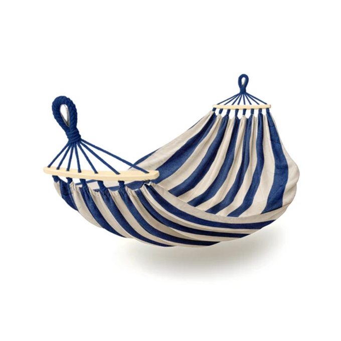 Mavi Çizgili Taşınabilir Katlanabilir Kumaş Hamak Bahçe, Balkon, Kamp ve Seyahat İçin Dinlenme Hamak + Taşıma Çantası