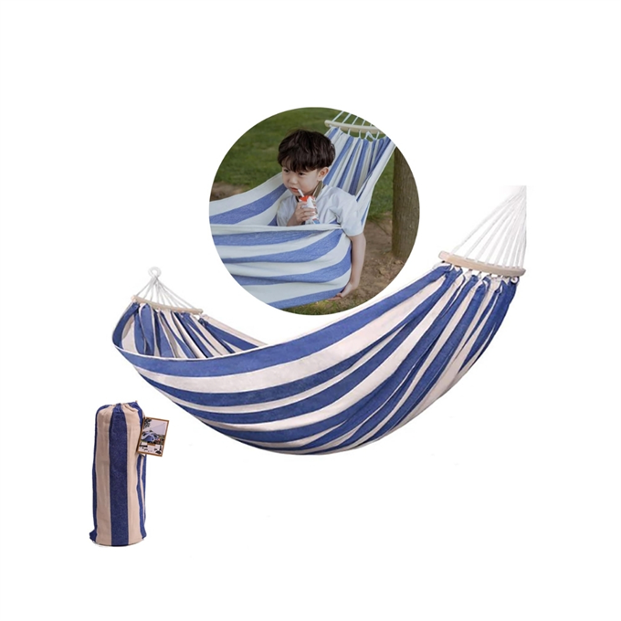 Mavi Çizgili Taşınabilir Katlanabilir Kumaş Hamak Bahçe, Balkon, Kamp ve Seyahat İçin Dinlenme Hamak + Taşıma Çantası