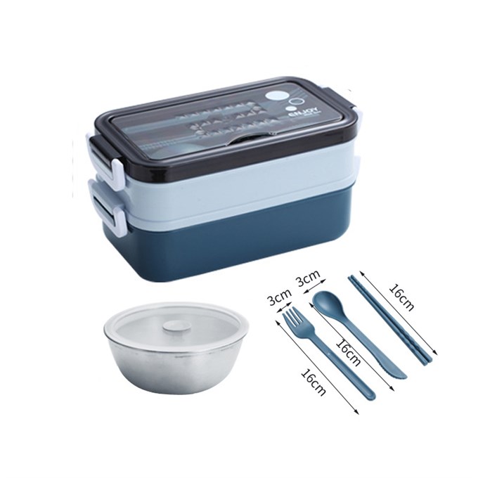 Mavi Paslanmaz Çelik 3 Katlı Yemek Taşıma Kabı Isı Yalıtımlı Lunch Box