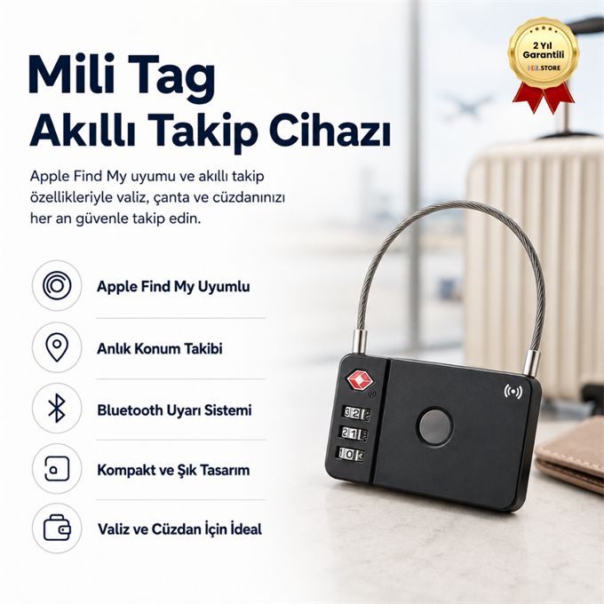Mili Tag Valiz Takip Cihazlı GPS Apple Find My Çocuk Valiz Akıllı Konum Takip Cihazı (Apple Uyumlu)
