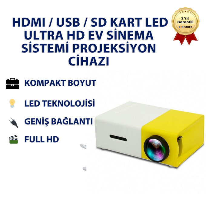 Mini Portatif Taşınabilir HDMI / USB / SD Kart LED Ultra HD Ev Sinema Sistemi Projeksiyon Cihazı 