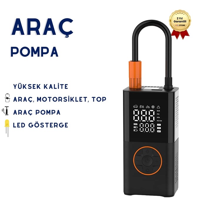 Mini Taşınabilir Kompresör ve LED Aydınlatmalı Araç Oto Pompa 