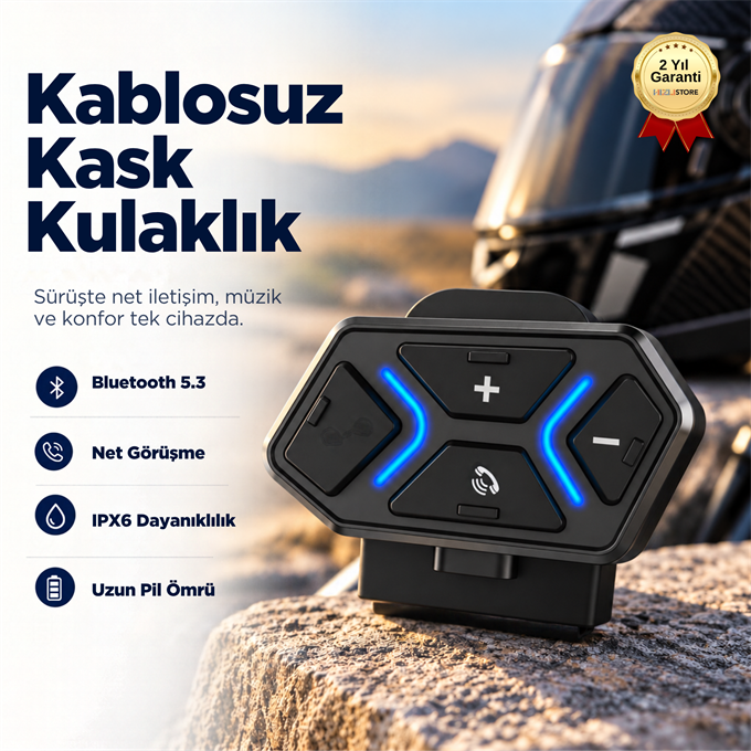 Motosiklet Kaskı İçin Suya ve Toza Dayanıklı Kablosuz Mikrofonlu Kulaklık